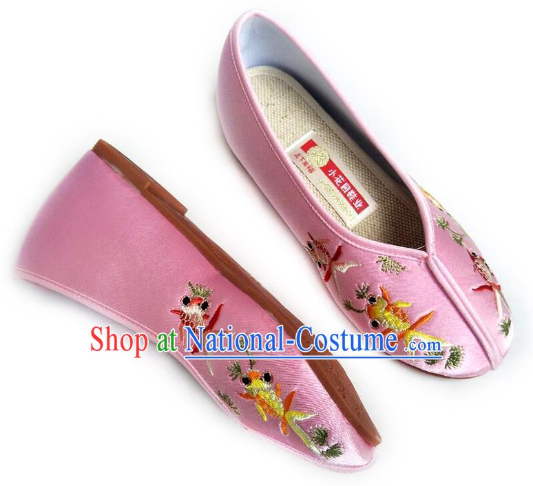 China National Beijing Shoes Traditional Wedding Shoes Embroidered Pink Satin Shoes