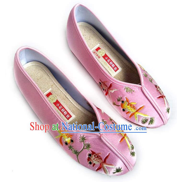 China National Beijing Shoes Traditional Wedding Shoes Embroidered Pink Satin Shoes