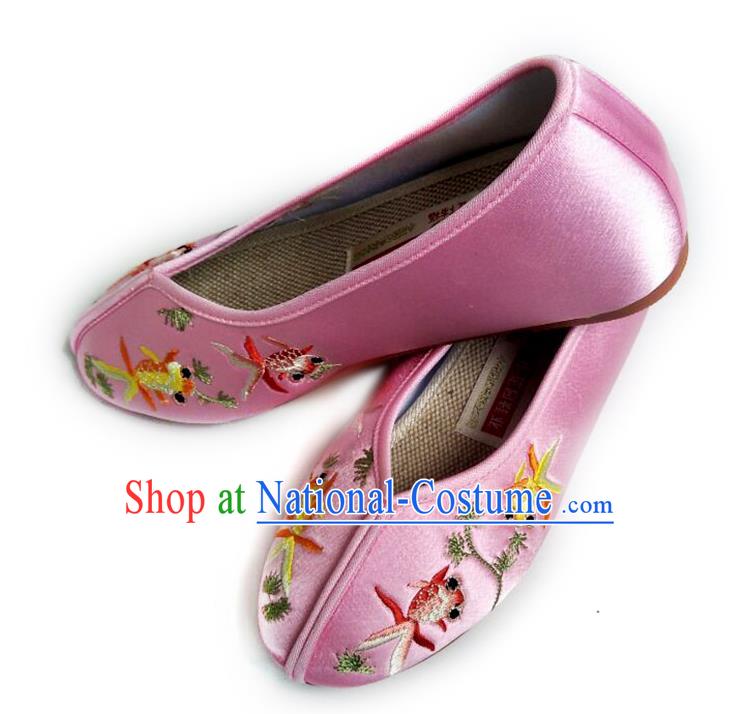 China National Beijing Shoes Traditional Wedding Shoes Embroidered Pink Satin Shoes