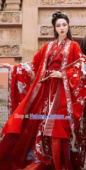 China Traditional Embroidered Wedding Hanfu Costumes Ancient Jin Dynasty Palace Beauty Historical Clothing Full Set