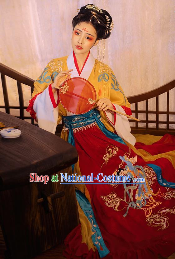 China Traditional Jin Dynasty Court Princess Historical Clothing Ancient Goddess Embroidered Hanfu Dress Apparels