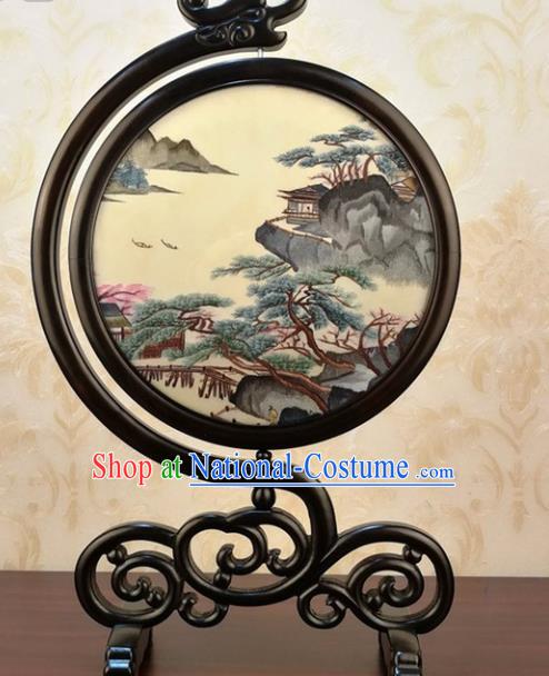 China Traditional Embroidered Landscape Table Screen Ornament Handmade Embroidery Silk Craft