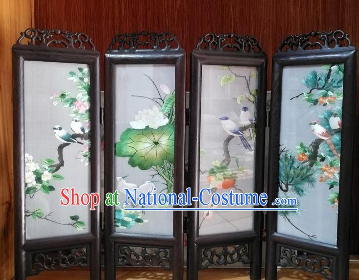 Chinese Suzhou Embroidery Silk Folding Screen Desk Ornaments Handmade Rosewood Craft