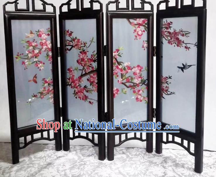 Chinese Suzhou Embroidery Begonia Table Screen Handmade Desk Ornaments Rosewood Folding Screen Craft