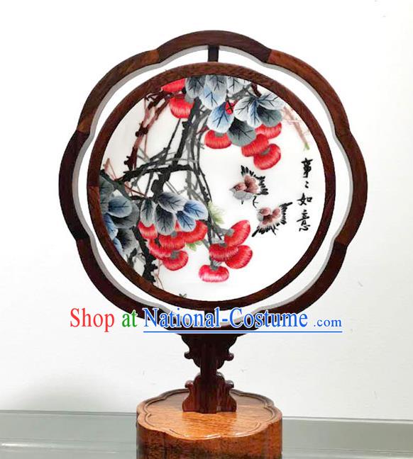 China Embroidered Persimmon LED Bedside Lamp Handmade Wood Decoration Table Lantern Screen