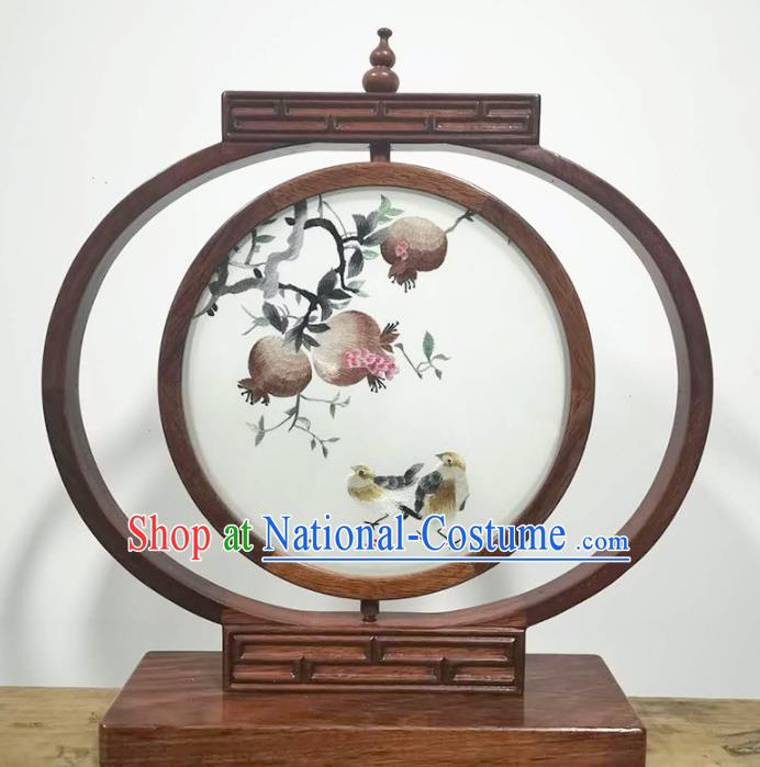 China Decoration LED Desk Lantern Suzhou Embroidered Pomegranate Bedside Lamp Handmade Wood Table Screen