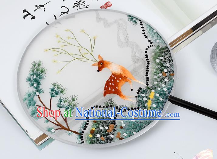 China Classical Dance Silk Fan Traditional Suzhou Embroidered Circular Fan Handmade Palace Fan