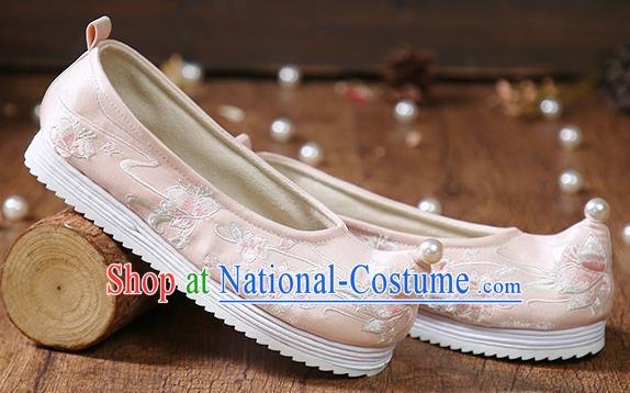 China Embroidered Peach Blossom Shoes Pink Cloth Shoes Traditional Hanfu Princess Shoes