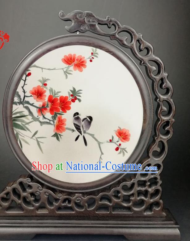 China Handmade Wenge Carving Dragon Table Screen Traditional Embroidery Begonia Desk Screen