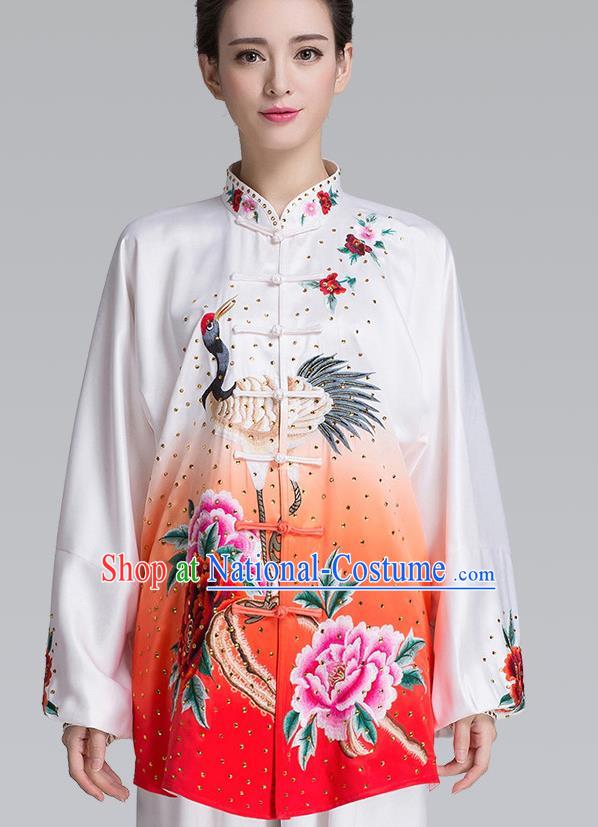 China Woman Kung Fu Tai Chi Clothing Traditional Martial Arts Embroidered Peony Uniforms