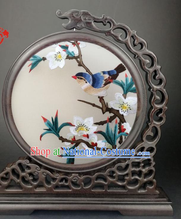 Chinese Traditional Wenge Carving Little Furniture Suzhou Embroidered Peach Blossom Table Screen