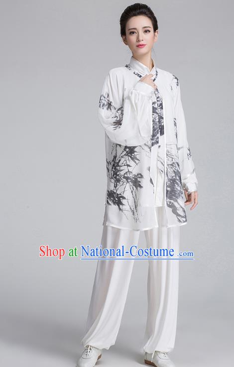 China Tai Chi Martial Arts Costume Traditional Kung Fu Ink Painting Bamboo Cape