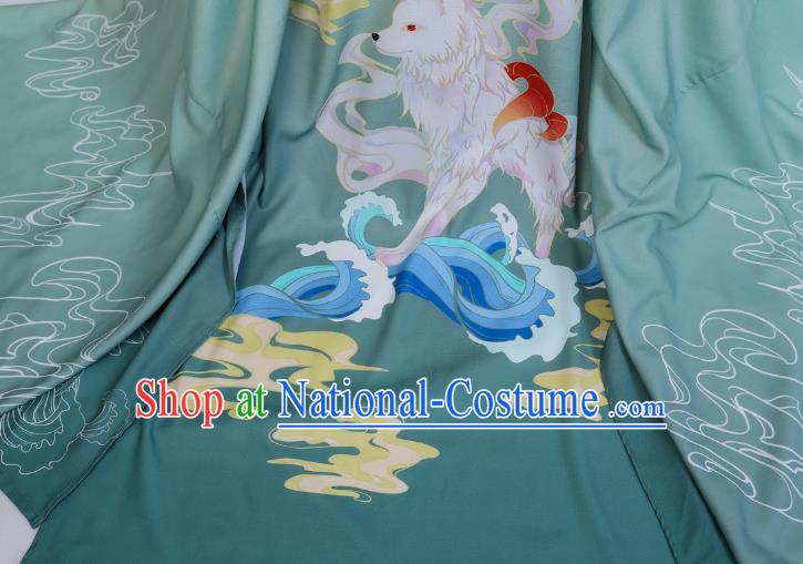 China Ancient Young Swordsman Embroidered Costumes Traditional Jin Dynasty Scholar Green Hanfu Clothing