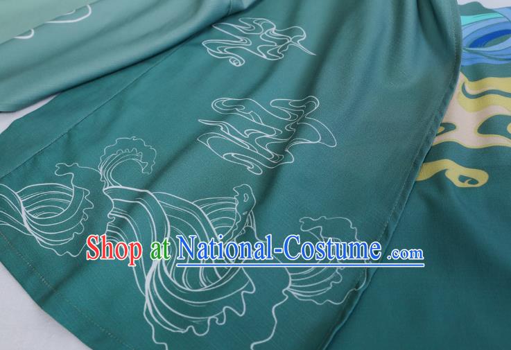 China Ancient Young Swordsman Embroidered Costumes Traditional Jin Dynasty Scholar Green Hanfu Clothing