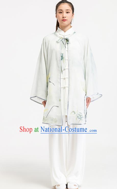 China Tai Chi Training Clothing Traditional Martial Arts Ink Painting Orchids Cape