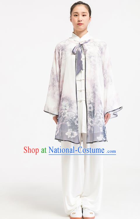 China Traditional Martial Arts Ink Painting Lotus Cape Tai Chi Training Clothing