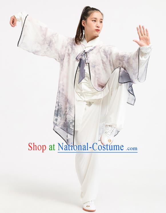 China Traditional Martial Arts Ink Painting Lotus Cape Tai Chi Training Clothing