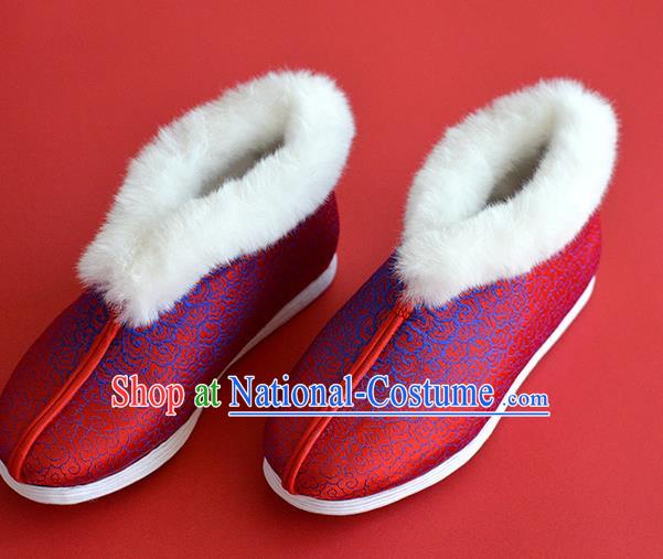 China Bride Shoes Traditional Red Satin Shoes National Cotton Padded Shoes