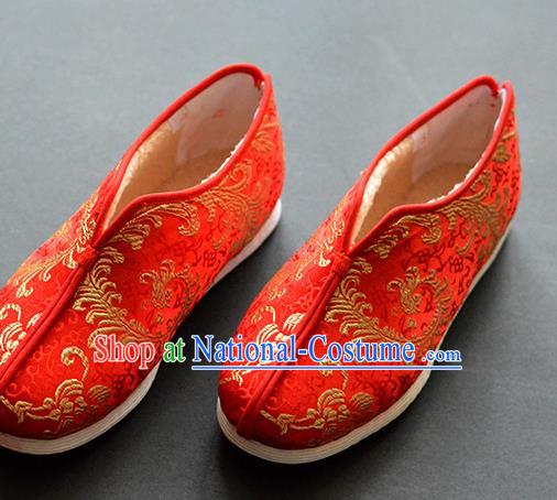 China National Cotton Padded Shoes Elderly Female Shoes Traditional Red Brocade Shoes