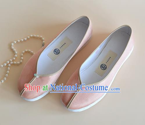 China Traditional Hanfu Pink Satin Shoes National Young Lady Shoes