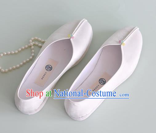 China National Young Lady Shoes Traditional Hanfu White Satin Shoes