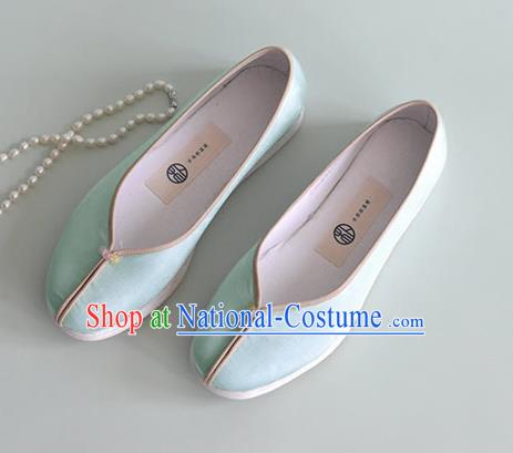 China National Shoes Traditional Hanfu Light Blue Satin Shoes Women Shoes