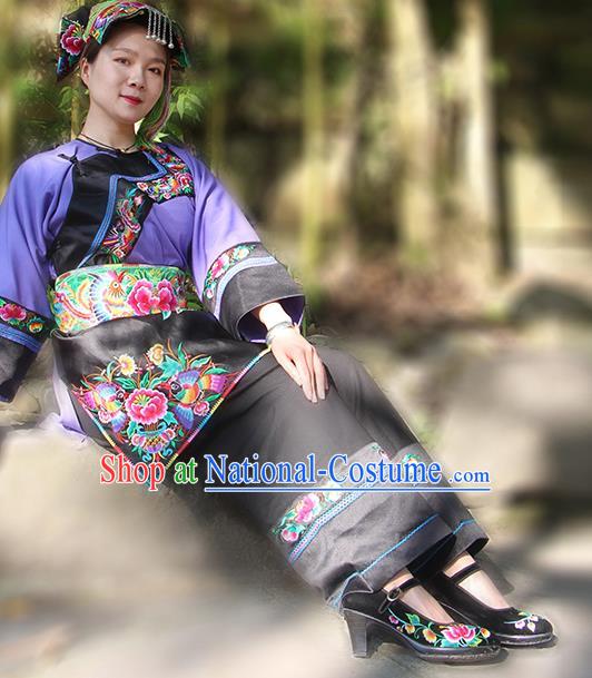 Chinese Miao Nationality Women Clothing Xiangxi Ethnic Costumes and Headwear