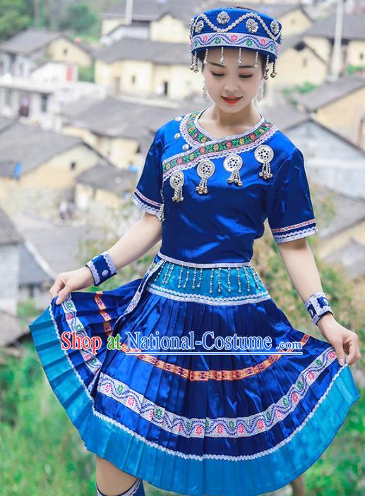 Chinese Tujia Nationality Young Lady Clothing Ethnic Folk Dance Costumes and Headdress