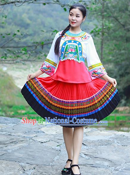 Chinese Miao Nationality Young Lady Clothing Hmong Ethnic Folk Dance Costumes