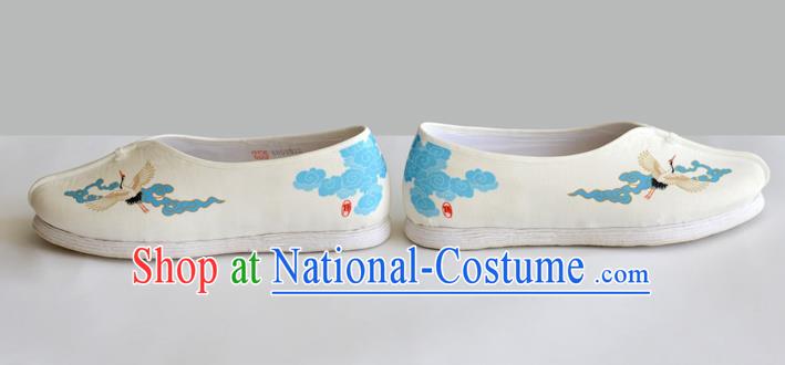 China Handmade Painting Crane Beige Cloth Shoes Tai Chi Shoes for Men