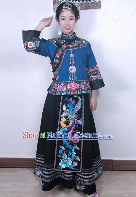 Chinese Minority Stage Show Clothing Miao Ethnic Woman Costume Hmong Nationality Folk Dance Dress and Hair Accessories