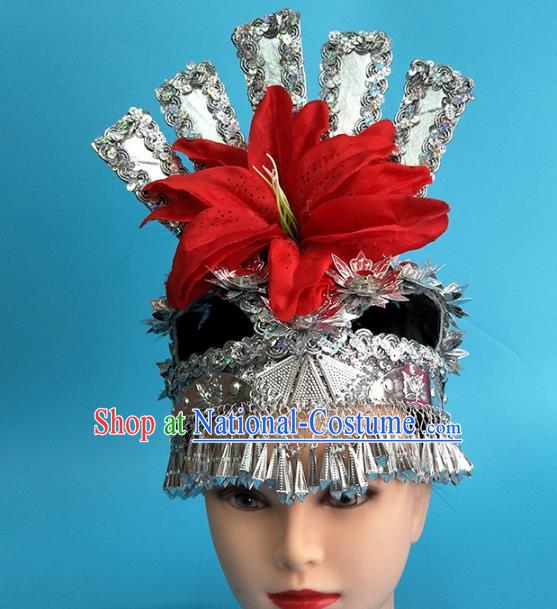 China Miao Ethnic Folk Dance Headwear Traditional Hmong Nationality Minority Silver Phoenix Coronet