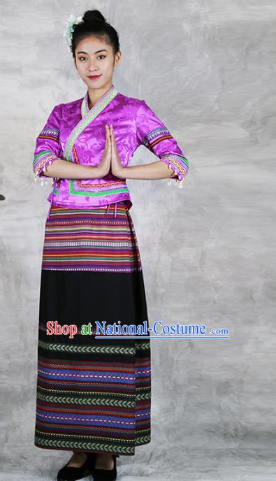 Chinese Yunnan Ethnic Woman Costume Dai Nationality Outfits Minority Folk Dance Dress Clothing