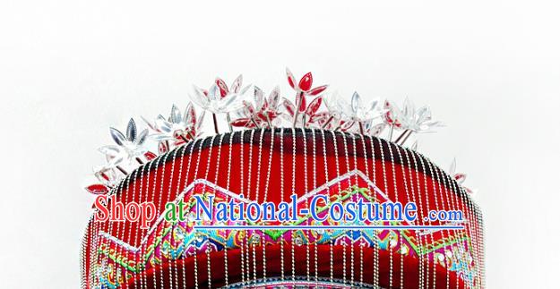 China Traditional Tujia Nationality Folk Dance Embroidered Hat Sichuan Ethnic Minority Wedding Headwear