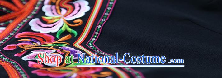 Chinese Nationality Woman Black Dress Outfits Ethnic Folk Dance Costume Zhuang Minority Informal Clothing and Hat