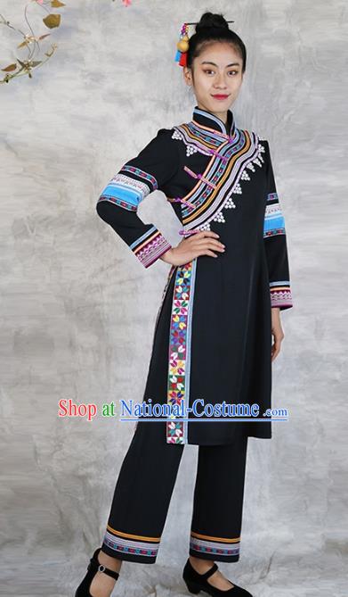 Chinese Lahu Minority Informal Clothing Yunnan Nationality Black Dress Outfits Ethnic Woman Costume