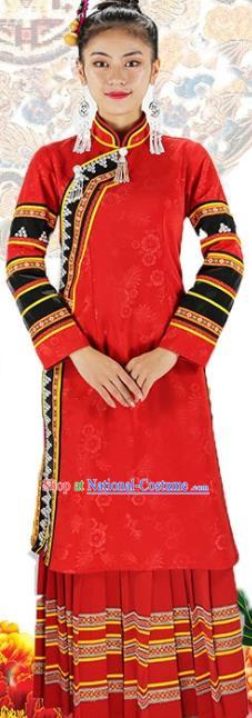 Chinese Lahu Nationality Bride Red Dress Outfits Yunnan Ethnic Woman Costume Yunnan Minority Clothing