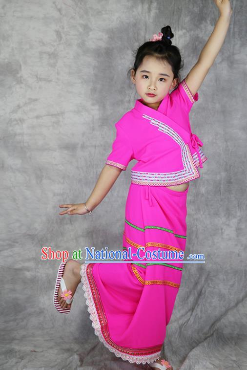 China Yunnan Province Ethnic Minority Folk Dance Rosy Outfits Dai Nationality Girl Costumes