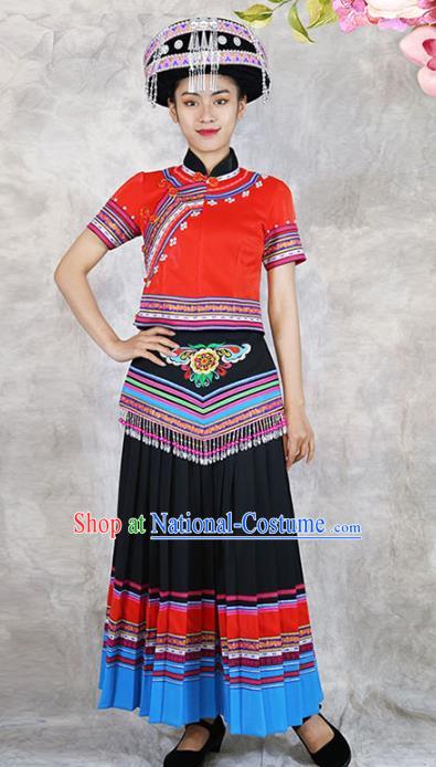 Chinese Yunnan Minority Folk Dance Outfits Clothing Ethnic Woman Costume She Nationality Dress and Hat