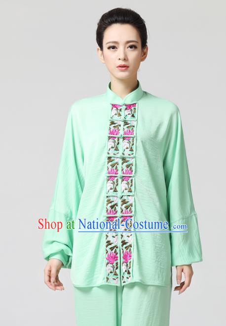 China Female Tai Chi Kung Fu Training Uniforms Traditional Martial Arts Light Green Clothing