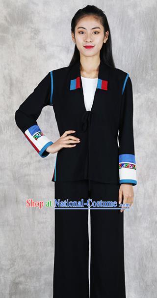 Chinese Hani Minority Woman Dress Clothing Yunnan Ethnic Informal Costume Nationality Black Flax Outfits