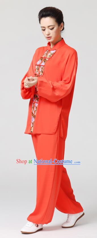 China Traditional Kung Fu Red Flax Clothing Tai Chi Chuan Competition Embroidered Uniforms