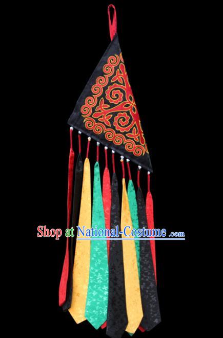 China Liangshan Ethnic Minority Stage Show Triangle Sachet Pendant Traditional Yi Nationality Black Silk Waist Accessories