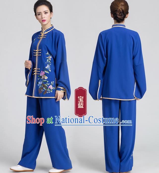 Chinas Traditional Kung Fu Embroidered Royalblue Outfits Tai Chi Training Costumes