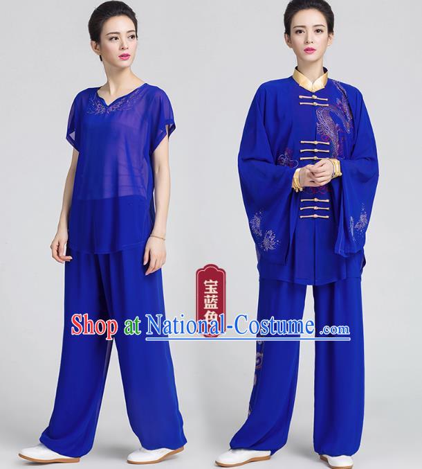 China Martial Arts Competition Clothing Tai Chi Kung Fu Royalblue Three Pieces Uniforms