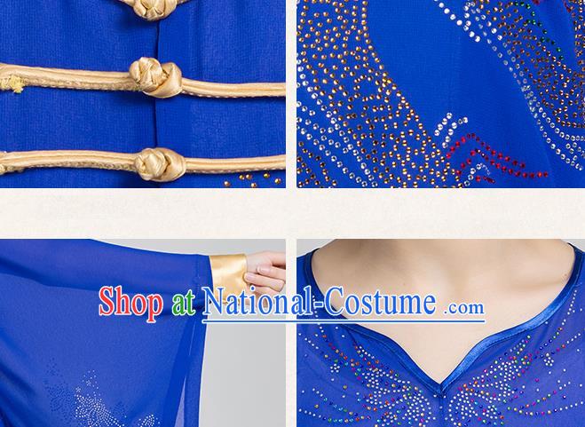 China Martial Arts Competition Clothing Tai Chi Kung Fu Royalblue Three Pieces Uniforms