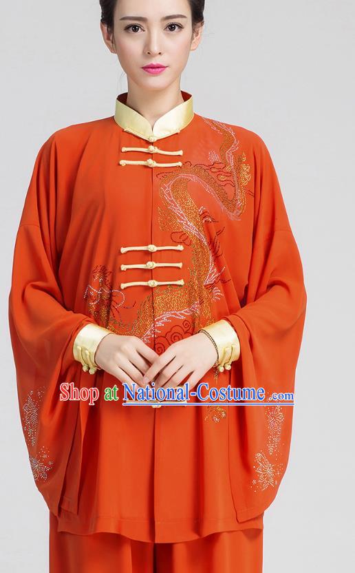 China Martial Arts Competition Clothing Kung Fu Costumes Tai Chi Orange Three Pieces Uniforms