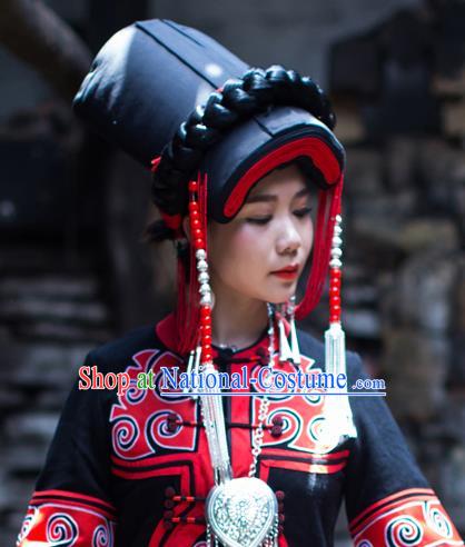 China Traditional Yi Nationality Folk Dance Beads Tassel Hat Liangshan Ethnic Minority Stage Show Headwear for Women