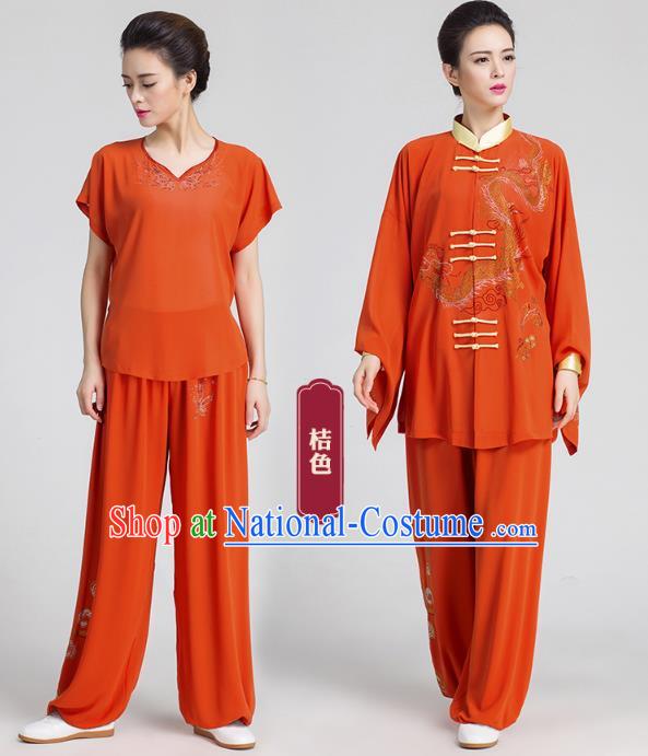 China Martial Arts Competition Clothing Kung Fu Costumes Tai Chi Orange Three Pieces Uniforms