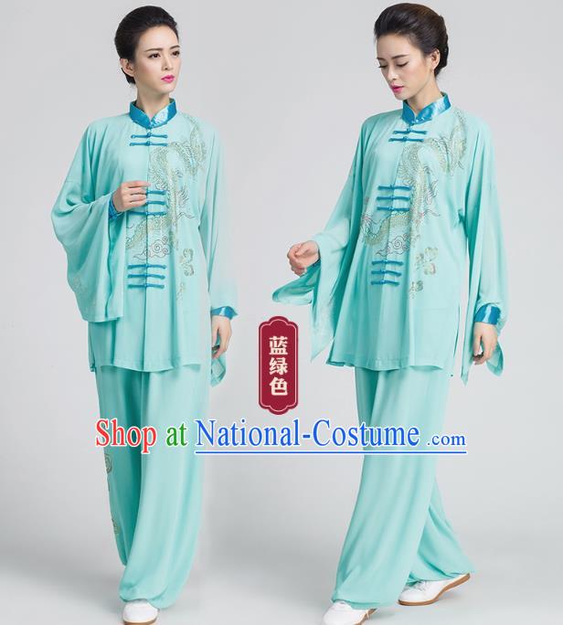 China Martial Arts Light Green Three Pieces Uniforms Kung Fu Costumes Tai Chi Performance Clothing